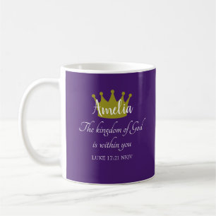 Reich Gottes Bibelvers Name und Krone Lila Kaffeetasse