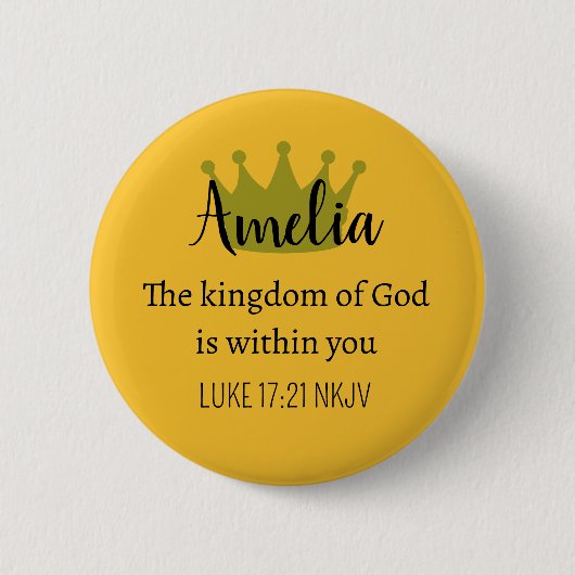 Reich Gottes Bibelvers Name und Krone Orange Button (Vorderseite)
