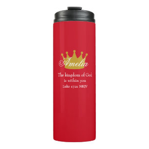 Reich Gottes Bibelvers Name und Krone Rot Thermosbecher