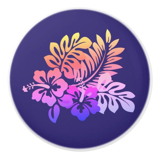 Reich Lila Blumenkohl-Hibiskus Keramikknauf (Vorderseite)