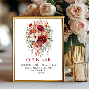 Reich Marsala Herbst Floral Offene Bar 8x10 Schild