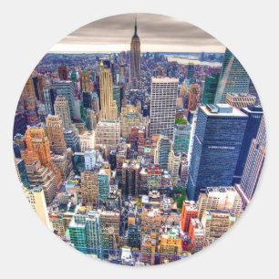 Reich-Staats-Gebäude und Midtown Manhattan Runder Aufkleber