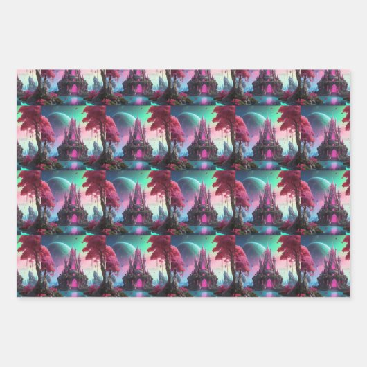 Reich verzaubert - Fantasy Castle & Mystic Pflanze Geschenkpapier Set (Vorderseite)