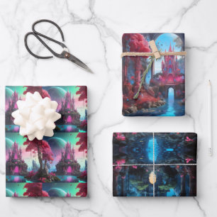 Reich verzaubert - Fantasy Castle & Mystic Pflanze Geschenkpapier Set