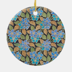 Reich verzierte blaue Immergrün-Blumen im klassisc Keramik Ornament