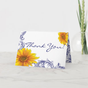 Reich verzierte königsblaue gelbe Sonnenblumen Dan Dankeskarte
