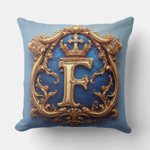 Reich verzierter blauer Buchstabe F Kissen
