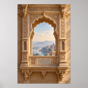 Reich verzierter Palastbogen mit Seeblick-Wandkuns Poster