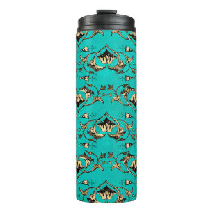 Reich verzierter Vintage Türkis- und Gold-Pfau Thermosbecher