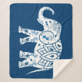 Reich verziertes blaues Elefantmuster Sherpadecke (Vorderseite)