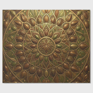 Reich verziertes goldenes Bronzemandala mit floral Geschenkpapier