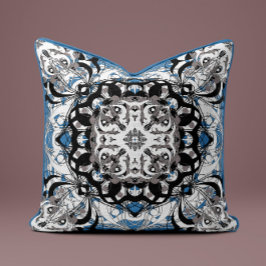 Reich verziertes Mandala-Dekokissen in Delft-Blau Kissen