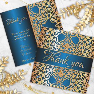 Reich verziertes Vintage-Gold und blaues juwelenbe Dankeskarte