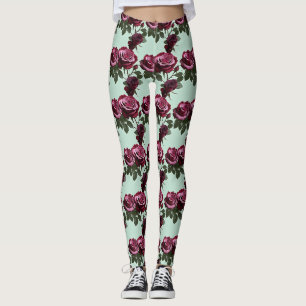 Reich violette und tiefrote Rosen auf mintgrünem H Leggings