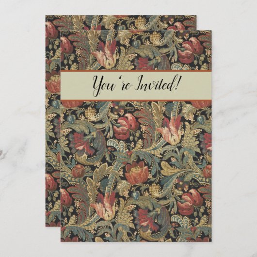 Reiche Blumenbänder Brocade Antique Classic Einladung (Vorne/Hinten)