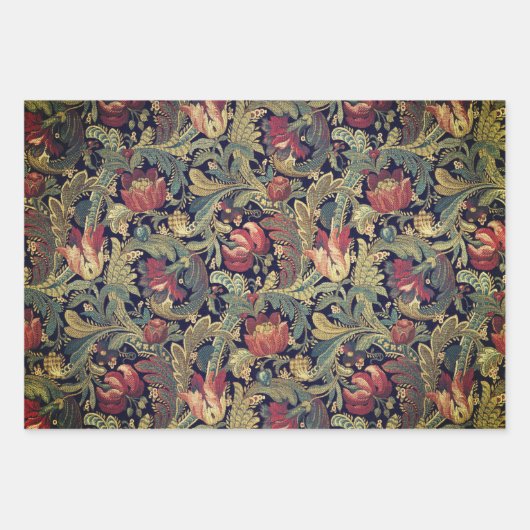 Reiche Blumenbänder Brocade Antique Classic Geschenkpapier Set (Vorderseite 3)