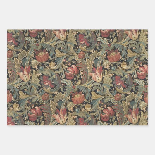Reiche Blumenbänder Brocade Antique Classic Geschenkpapier Set (Vorderseite)