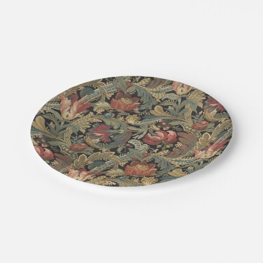 Reiche Blumenbänder Brocade Antique Classic Pappteller (Schrägansicht)