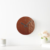 Reiche braune Ledertextur Runde Wanduhr (Zuhause)