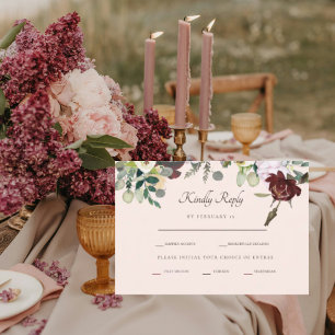 Reiche Burgund & Blush Hochzeit RSVP Karte