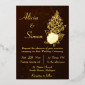 Reiche dunkle Schokolade Brown Floral Lined Weddin Folieneinladung (Vorderseite)