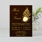 Reiche dunkle Schokolade Brown Floral Lined Weddin Folieneinladung (Stehend vorne)