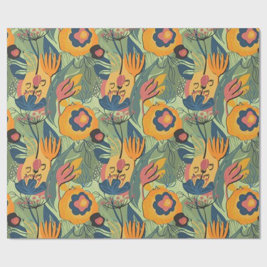 Reiche Erdfarben exotische Blume Geschenkpapier (Flach)