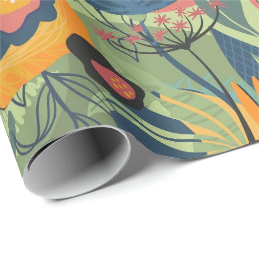 Reiche Erdfarben exotische Blume Geschenkpapier (Rolleneckpunkt)