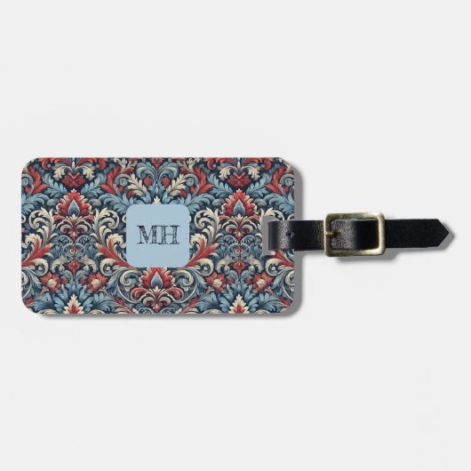 Reiche Farbtöne aus rotem und blauem Damast Gepäckanhänger (Vorderseite horizontal)