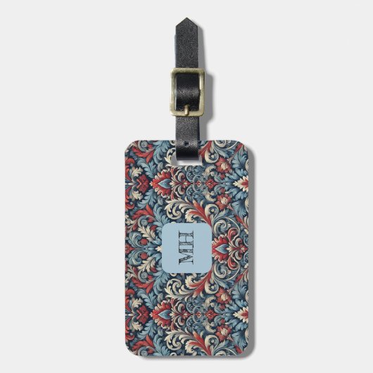 Reiche Farbtöne aus rotem und blauem Damast Gepäckanhänger (Vorderseite vertikal)