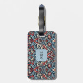 Reiche Farbtöne aus rotem und blauem Damast Gepäckanhänger (Rückseite vertikal)