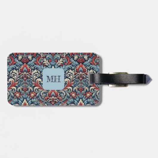 Reiche Farbtöne aus rotem und blauem Damast Gepäckanhänger (Rückseite horizontal)