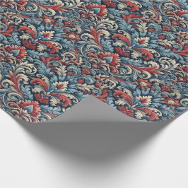 Reiche Farbtöne aus rotem und blauem Damast Geschenkpapier