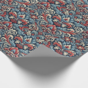 Reiche Farbtöne aus rotem und blauem Damast Geschenkpapier