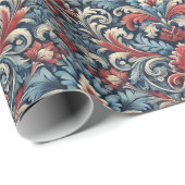 Reiche Farbtöne aus rotem und blauem Damast Geschenkpapier (Rolleneckpunkt)