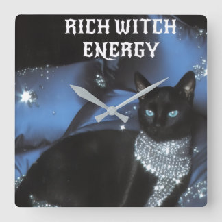 Reiche Hexenenergie Schwarze Katze Halloween Wandu Quadratische Wanduhr