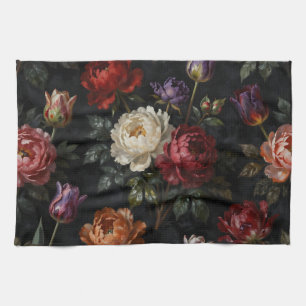 Reiche, launische Pfingstrosen-Tulpen-Blumenanordn Geschirrtuch