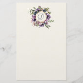 Reiche Lila, florale Gerahmte Monogramm-Stationier Briefpapier (Vorderseite)
