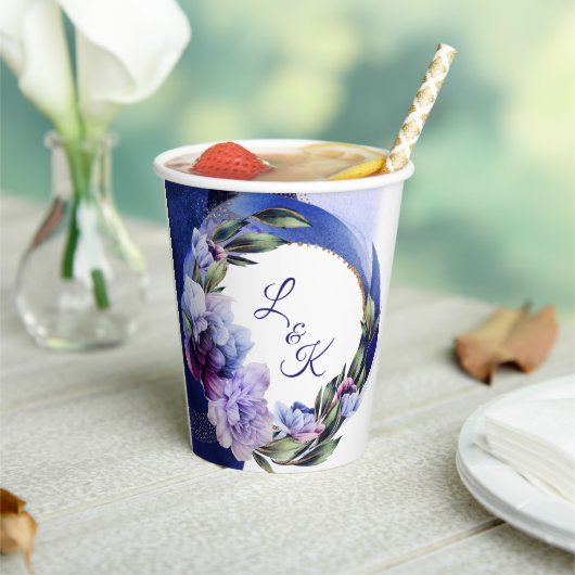 Reiche Lila und blaue Peony Extravagant Paper Cup Pappbecher (In Situ)