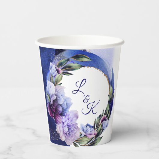 Reiche Lila und blaue Peony Extravagant Paper Cup Pappbecher (Rückseite)