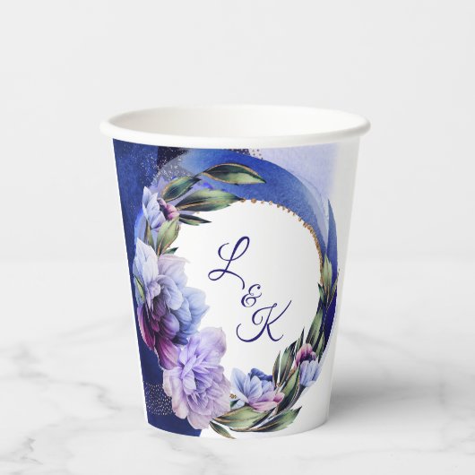 Reiche Lila und blaue Peony Extravagant Paper Cup Pappbecher (Vorderseite)