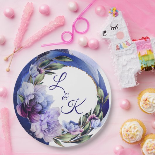 Reiche Lila und blaue Peony Extravagant Pappteller (Party)