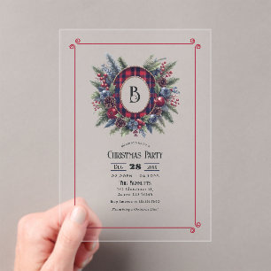 Reiche Plaid-Monogramm-Weihnachtsfeier Acryleinladungen