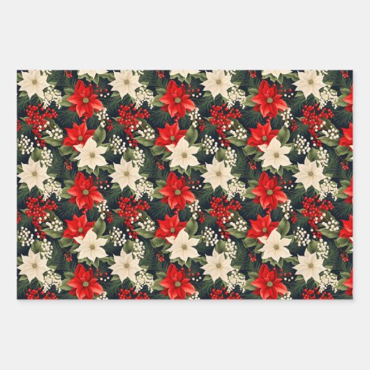 Reiche Reds & Creme Hübsche Weihnachtskoordinaten  Geschenkpapier Set (Vorderseite)