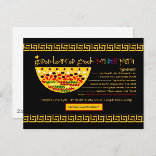 Reiche Rezepte - GOLDEN HEARED GREEK PASTA Postkarte (Vorne/Hinten)
