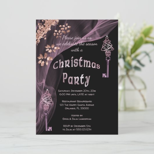 Reiche Rose Gold Nuggets Winterweihnachtsbaumschlü Einladung (Stehend Vorderseite)