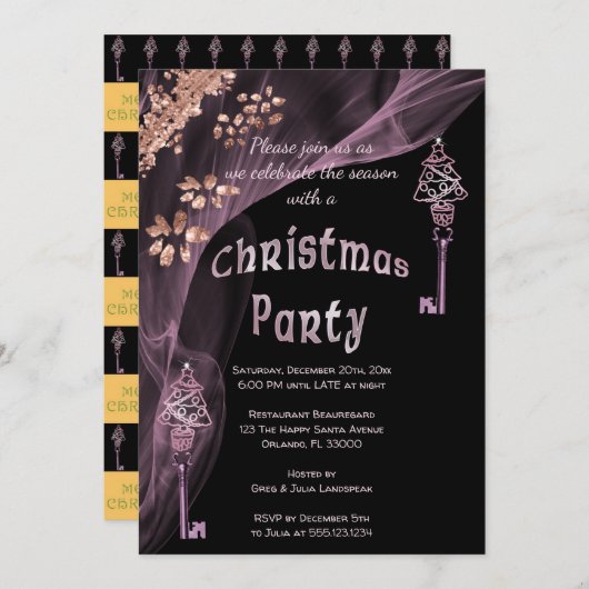 Reiche Rose Gold Nuggets Winterweihnachtsbaumschlü Einladung (Vorne/Hinten)