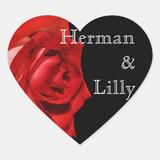 Reiche Rote Rose Personalisiert Hochzeit Herz-Aufkleber (Vorderseite)