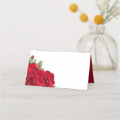 Reiche Rote Rosen Blumennamen Datum Hochzeit Platzkarte (Rückseite)