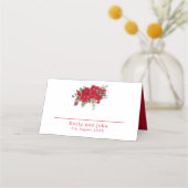 Reiche Rote Rosen Blumennamen Datum Hochzeit Platzkarte (Vorderseite)